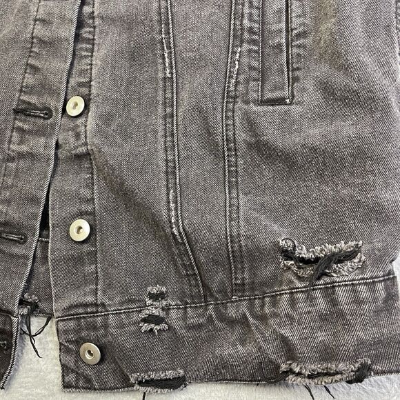 Highway Jeans Denim Black Jacket Women Size Large Distressed Oversized Long Coat - Picture 9 of 15